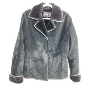 Brandon Thomas Suede Jacket Coat Black Fur Lining Collar Sleeves Womens Medium